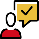 Person with speech bubble and checkmark