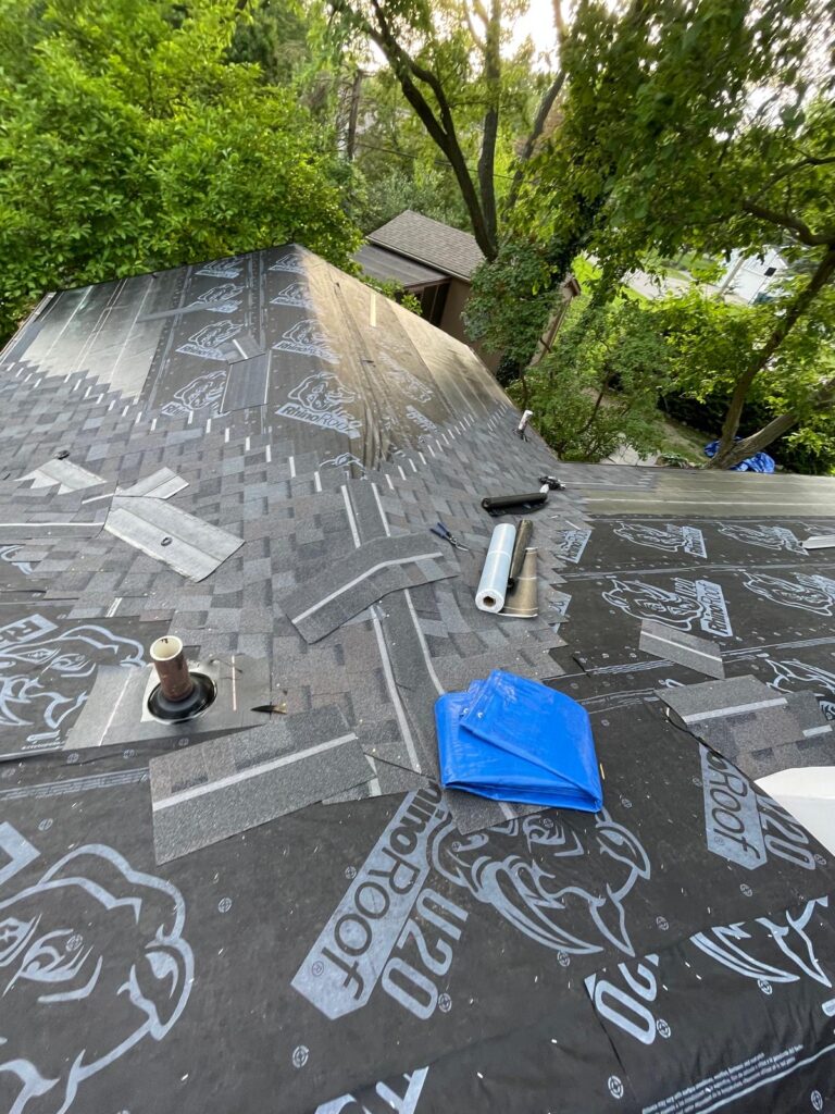 In progress shingle installation